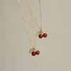 Temperamento de clase alta chica dulce estudiante lindo regalo Calcedonia roja collar de fruta de cereza cadena clavícula acero de titanio Mujeres