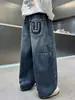 Jeans de Pierna Ancha Sueltos de Otoño para Niños Diseño Patchwork Sentido de la Moda Marca de Tendencia Pantalones Largos Moda Infantil Tallas Mediana y Grande Pantalones Casuales Ropa de Otoño