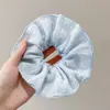 Scrunchie lenço quadrado estilo pastoral francês para meninas e crianças, elástico de cabelo doce com laço para coques, acessório de cabelo