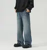 2026 Nova Moda Masculina Design Tendência Jeans Rasgado Lavado Efeito Raio Jeans Americano Retrô Calças Ligeiramente Flare
