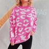 Amazon Otoño e Invierno Nuevo Retro Leopardo Commuter Cuello Redondo Tejido Camiseta Base Suéter de Contraste Suéter Mujer