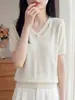 Top de Manga Corta para Mujer de Lyocell Tencel, Suave y Fluido, con Transpirabilidad Similar al Hielo, Corte Holgado, Cuello Redondo Favorecedor, Adecuado para el Trabajo, Efecto Adelgazante, Capa Base de Punto para Verano