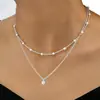Collar de Cadena de Espiga de Pescado Perla Verano Nuevo Estilo Europeo y Americano Collar en Capas Diseño para Mujer Cadena Doble Capa Clavícula