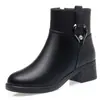 Zapatos de cuero para mediana edad y ancianos con forro de felpa, zapatos de mamá, botines, zapatos de algodón, botines sencillos, botas de otoño e invierno, para mujer de primavera y otoño, suela suave