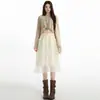 Roupas Femininas: Saia de Tule Bufante Patchwork com Borda Franzida, Saia Midi de Cintura Alta Evasê em Camadas para Mulheres, Primavera 2026