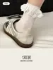 Meias Brancas de Renda Meia-Canela para Mulheres Primavera/Verão Renda Franzida Estilo Ballet Meias de Algodão Folgadas para Combinar com Sapatos Pequenos de Couro Meias Longas para Mulheres