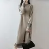 Nuevo Vestido de Punto Vintage Puro Lana Otoño/Invierno 2026 Cuello Redondo Medio Alto Manga Larga Jacquard Hueco Vestido Midi
