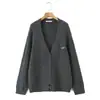 Conjunto Casual de Três Peças Tamanho Grande Runqi Suéter Jacket Bordado Torcido Gola V Solto 9042 Novo Terno Casual Outono e Inverno