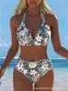 Biquíni de Duas Peças Estampado Europeu e Americano Novo Verão 2027 Amazon Moda Praia de Verão para Mulheres