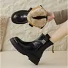 Sapatos Birkenstock Peludos de Solado Grosso Feminino Bico Fechado Meia-calça Roupa de Exterior 2026 Outono/Inverno Novidade Slip-on Botas de Neve Botas de Algodão