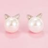 Brincos de agulha de prata s925 estilo coreano simples artesanato original brincos em forma de gatinho abs imitação de pérola proteção ambiental natural