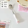 Cuchara con mango de cerámica de pata de gato, cubertería de acero inoxidable 304, cuchara de dibujos animados, cuchara redonda linda para comer, cuchara y tenedor de postre creativos