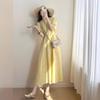 2024 Verão Novo Tea Break Temperamento Francês High-end Sense Pequeno Super Fada Mori Estilo Vestido Amarelo Bonito Mulheres
