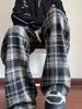 Pantalones de Lana a Cuadros Retro para Niños en Otoño e Invierno Forrados de Polar y Engrosados Nuevos 2025 Pantalones Americanos de Pierna Ancha Pantalones Casuales Sueltos