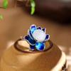 Anillo de plata de ley estilo antiguo Ailian para mujer Jade Blanco Flor de Loto Dorada anillo budista antiguo de vestimenta antigua anillo abierto