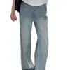 Jeans rectos para mujer con bordado de lazo azul claro, nuevo estilo de verano 2026, talla grande, tiro alto, pantalones de pierna ancha estrecha