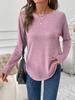Camiseta Cruzada Europeia e Americana Outono e Inverno Manga Longa Casual Nova Gola Redonda Tricô Cor Sólida Top Feminino Manga Curta