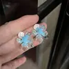 Sal Marina y Flores, Abalorios Azules, Pétalos Plateados, Pendientes de Flor, Metal de Estilo Lujoso Accesible Pendientes de Flor Estéreo, Pendientes de Piedra Shoushan