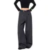 Pantalones Casuales de Mezclilla Cruda Lavada, Rayados, Caídos, Patchwork Desestructurado, Rectos de Pierna Ancha, Unisex, Holgados, de Gama Alta