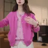 Moda Coreana Puntadas de Color Contrastante Falso Dos Piezas Corto Cuello Redondo Cárdigan de Punto para Mujer Primavera y Otoño Nuevo Informal Todo Fósforo Suéter