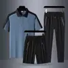 Conjunto de Tres Piezas de Traje Deportivo de Seda Helada para Papá, Camisa Polo Casual de Manga Corta para Hombre de Verano, Ropa para Hombres de Mediana Edad y Mayores para el Día del Padre
