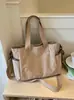 Bolsa Tote de Veludo Cotelê Khaki Suave, Macia e Aconchegante, Simples e Durável, com Múltiplos Compartimentos, para o Dia a Dia, Escola, Ombro