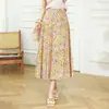 Saia Midi Estampada Floral Elegante de Verão 2026 Feminina Nova Cintura Alta Cobre o Quadril Modeladora Versátil Saia Midi Linha A