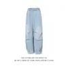 Jeans lavados de estilo americano para mujer, con pliegues, cordón, elástico, corte holgado casual, pantalones fluidos para danza jazz