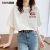 Nueva Camiseta de Algodón Puro de Manga Corta para Mujer 2025, Top Versátil de Verano con Estampado, Hombro Normal, Corte Holgado, Cuello Redondo, Ropa Interior, Estilo Coreano Ins