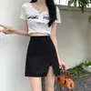Falda negra de línea A con abertura para mujer, nuevo estilo de verano, falda corta ajustada de cintura alta, falda-pantalón irregular para mujeres petite