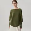 Nueva colección otoño/invierno: Suéter de punto tipo capa a rayas de longitud media, 35% cachemir, 65% lana, con escote asimétrico a un hombro y mangas murciélago