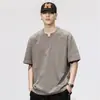 Camiseta de manga corta para hombre, estilo fino de verano 2026, manga media sólida pesada, corte holgado, camiseta base de tacto fresco