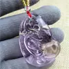 Collar de suéter largo y chic con colgante de vidrio imitación jade y colgante de amatista rosa de la suerte, estilo coreano para mujer, combinable