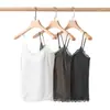 Camisola de Encaje de Modal para Pestañas para Mujer, Estilo Delgado de Otoño e Invierno con Copas en el Pecho, Corte Ajustado, Se Puede Usar como Ropa Exterior, Camiseta sin Mangas o Capa Base