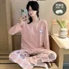 Novo Estilo Pijama de Calça Longa de Algodão Nuvem com Bojo para Mulheres, Conjunto Casual Solto para Casa Primavera e Outono