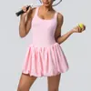 Mono Nuevo Genial Falda de Tenis Espalda Sexy Hermosa Bolsillo Trasero Pantalones Culotte Base Color Sólido Vestido Deportivo para Mujer