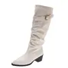 Botas de Caballero de Suela Gruesa y Tacón Grueso con Punta para Mujer Zapatos 2026 Otoño/Invierno Nuevas Botas Arrugadas Apiladas Botas Vaqueras Occidentales Botas Altas
