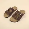 Nuevos Zapatos Boken de Verano 2024 Exportación Transfronteriza Talla Grande Ropa Exterior Suela de Corcho Chanclas de Dos Tiras Doble Hebilla para Mujer