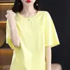 Algodão mercerizado com sensação de gelo, manga curta, verão, fino, cor sólida, básico, solto, plus size, modelador, gola redonda, top base para mulheres