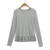 Jersey Delgado de Cuello Redondo Estilo Francés Top de Color Sólido para Mujer, Ins Patchwork con Volantes Trendy Versátil Camiseta de Manga Larga para Chica Picante