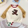 Ropa Infantil Estilo Japonés de Comercio Exterior para Niños y Niñas, Camiseta Multicolor, Nuevo Modelo de Primavera, Bordado de Toalla Oso de Peluche de Dibujos Animados, Mangas Largas Raglán 5070
