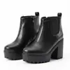 Botines de otoño e invierno con punta redonda y tacón bajo, plataforma impermeable y suelas gruesas, botines para mujer, zapatos de talla grande transfronterizos, botines de tobillo de tacón grueso de color liso de calidad de exportación