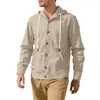 Camisa de Botones para Hombre de Algodón y Lino Casual Simple con Capucha de Manga Larga para Playa de Primavera y Otoño Europea y Americana de Amazon Transfronteriza