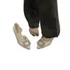 Zapatos de tacón alto luna blanca, tacones de aguja, zapatos de boda blancos 2026, zapatos planos elegantes estilo Chanel con punta cuadrada, hebilla cuadrada y pedrería para mujer