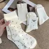 Meias de Meia-Cança Outono da Yifan, Meias de Cor Lisa para Confinamento, Meias com Laço de Bolinhas e Renda, Meias da Moda, Meias de Estudante