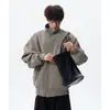 Chaqueta de trabajo retro americana con tie-dye de piel sintética para hombre, marca de moda de otoño, corte limpio, silueta corta de chaqueta de béisbol