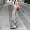 Jeans Retro Americanos Lavados con Efecto Desgastado y Estampado de Leopardo para Mujer, Pantalones de Pierna Ancha Sueltos y Elegantes para Verano
