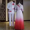 "Mil Milhas de Rios e Montanhas" Traje de performance para coro adulto estilo chinês para homens e mulheres, vestido com gola alta, saia longa, fantasia de performance, traje vermelho para competição de canto