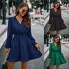 Ropa de Mujer Transfronteriza Europea y Americana Nueva Otoño e Invierno 2026, Vestido de Manga Larga con Cuello en V y Lazos, Más Vendido en el Sitio Independiente de Amazon