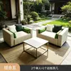 Sofá de Exterior, Muebles de Cuero Estilo Italiano para Zonas de Villa, Sofá de Esquina Combinado Grande de Piso Plano de Diseñador, Muebles de Sofá de Cuero para Hotel y Yates